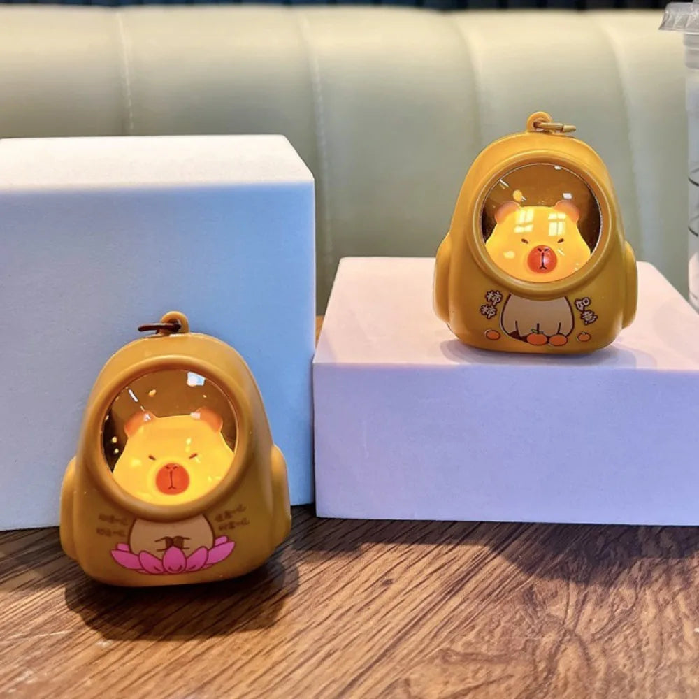 Creative Kapibala Luminous Keychain Cute Cartoon Space Capsule Capybara Keyring Schoolbag Pendant Trinket Friend Gift