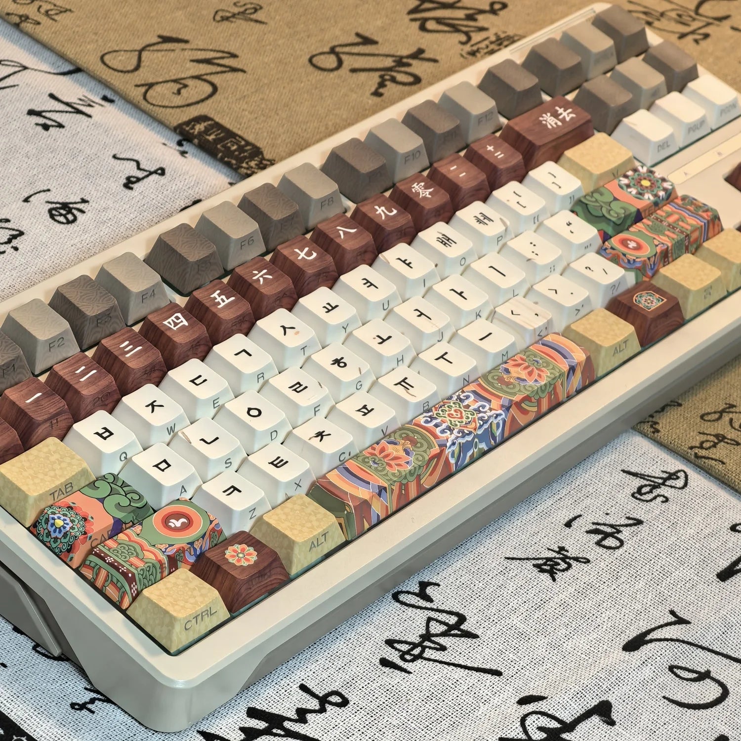 Dancheong Korean keycaps Retro Side Engraved Translucent Pbt Theme Keycap For Mechanical Keyboard 단청 와글바글 염료승화 PBT 키캡