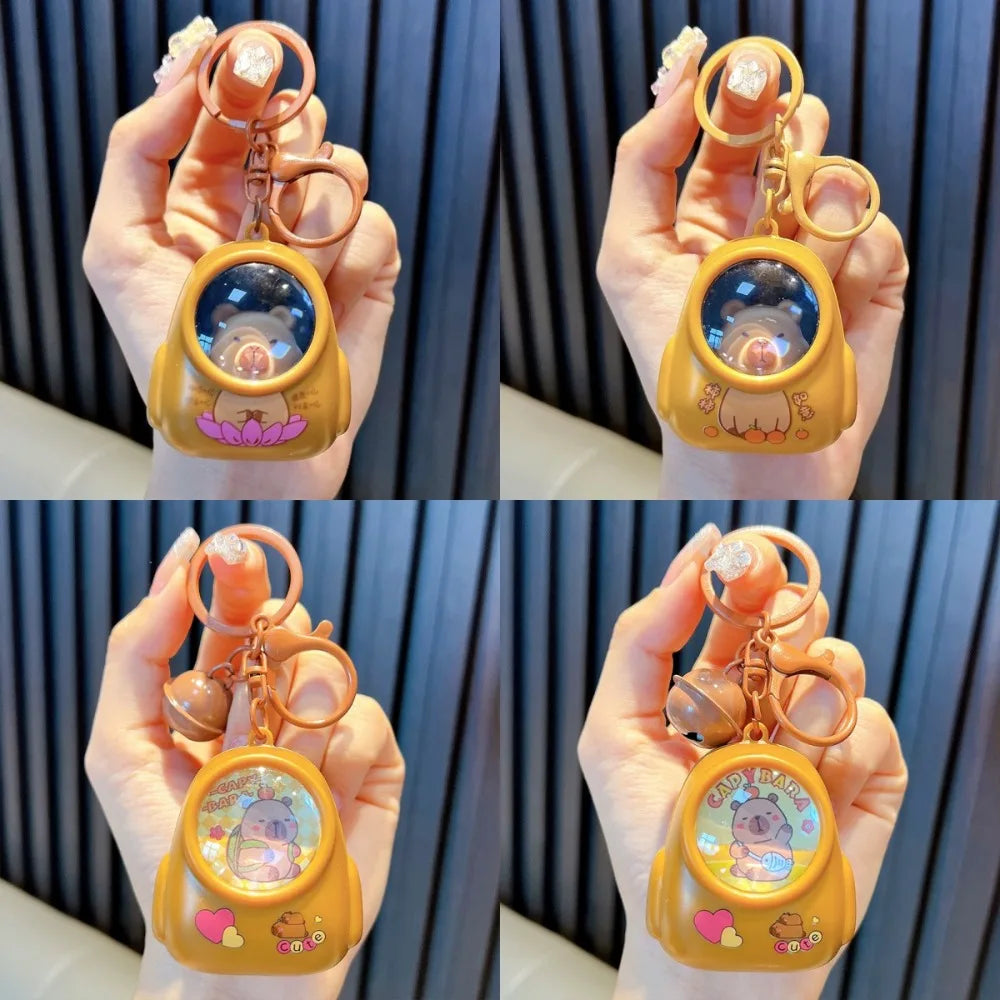 Creative Kapibala Luminous Keychain Cute Cartoon Space Capsule Capybara Keyring Schoolbag Pendant Trinket Friend Gift