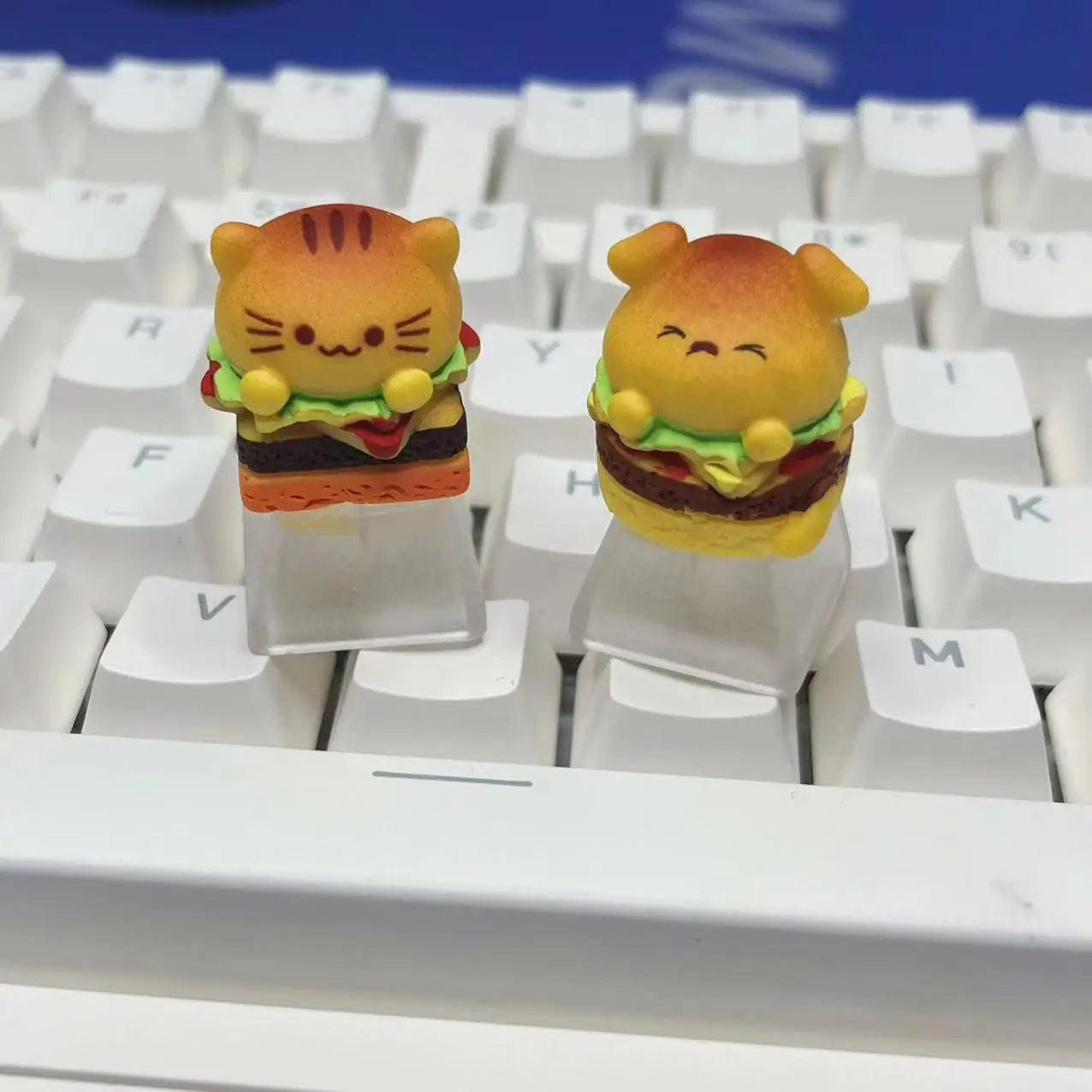 Cute Cat Burger Keycap Original Cartoon Transparent Mechanical Keyboard Customized Handmade Keyboard Accessories Gift Keycap