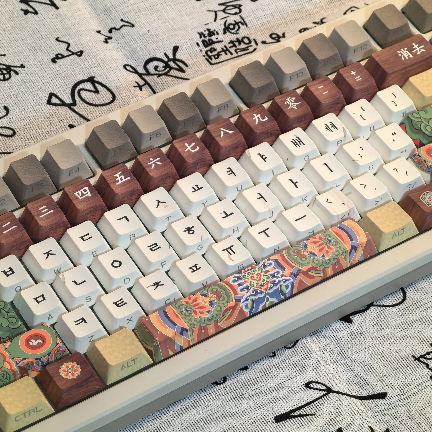 Dancheong Korean keycaps Retro Side Engraved Translucent Pbt Theme Keycap For Mechanical Keyboard 단청 와글바글 염료승화 PBT 키캡