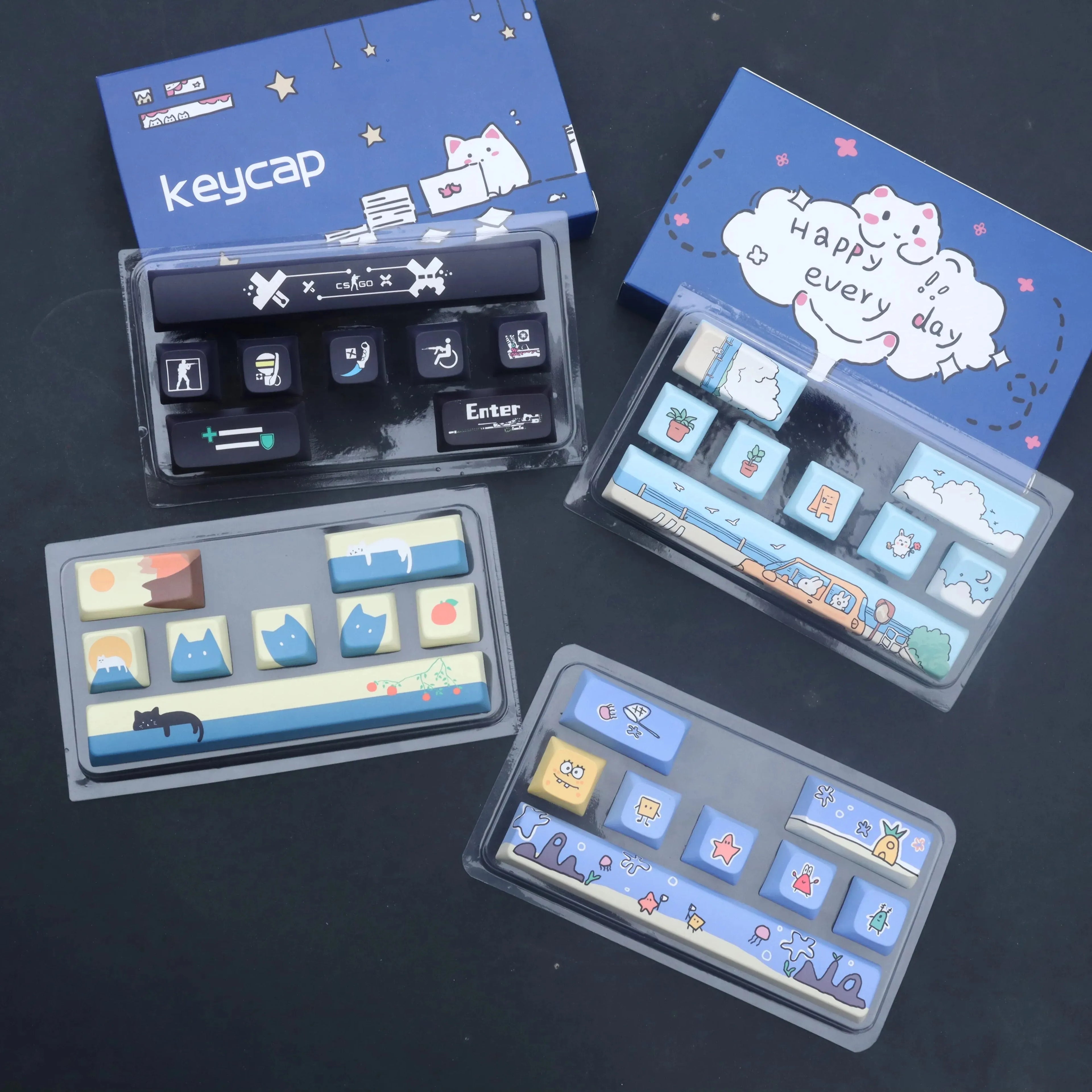 Cute Theme Personalized Addition Key Cap Eight Piece Set with Five Sides of Thermal Sublimation Cherry High Mechanical Keyboard