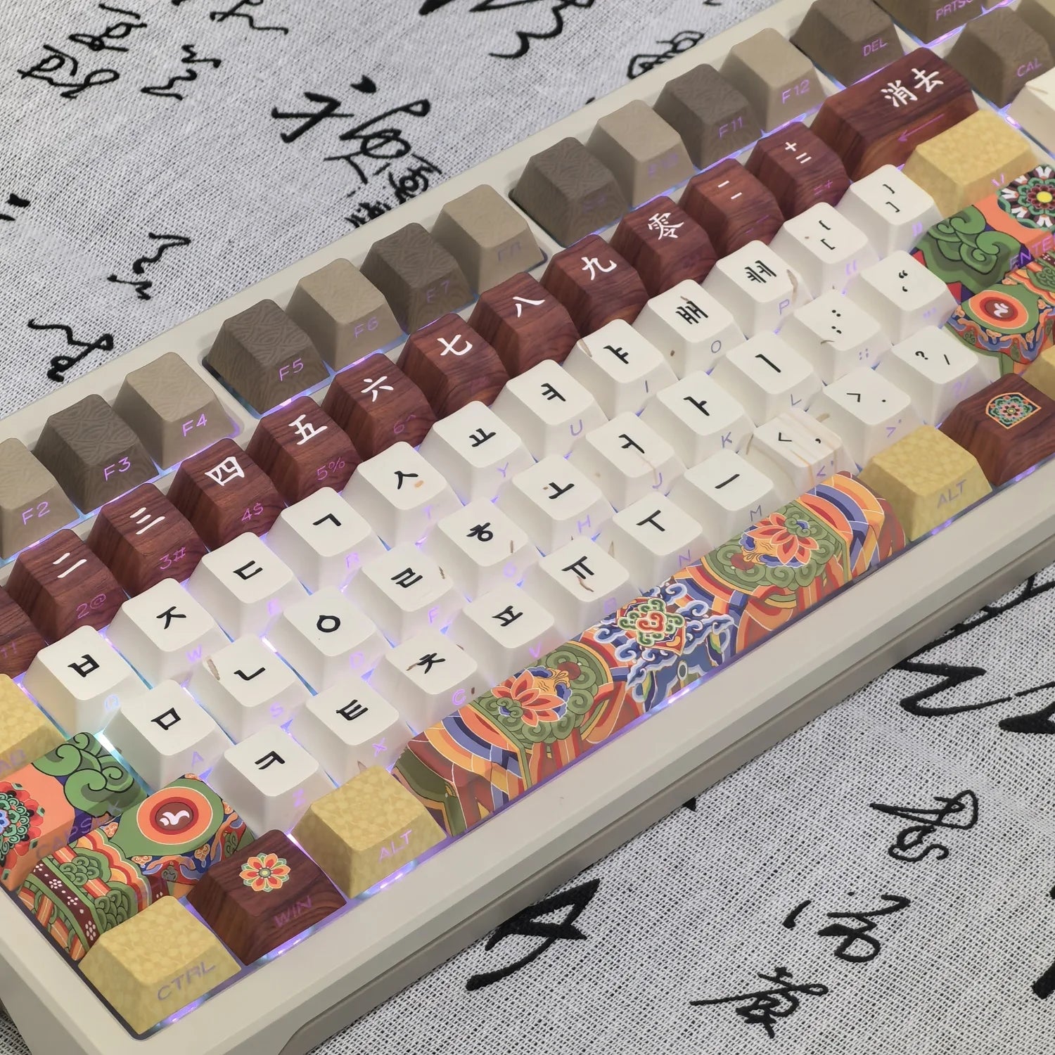 Dancheong Korean keycaps Retro Side Engraved Translucent Pbt Theme Keycap For Mechanical Keyboard 단청 와글바글 염료승화 PBT 키캡