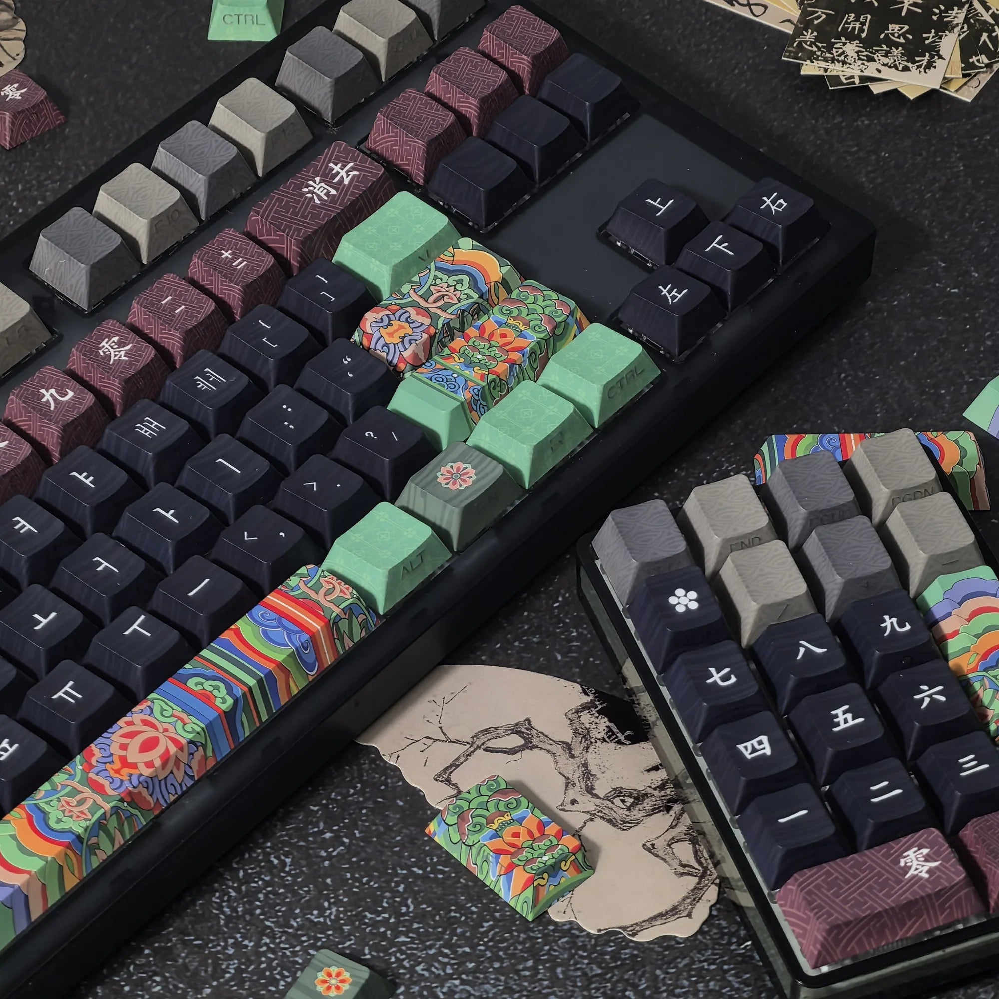 Dancheong Korean keycaps Retro Side Engraved Translucent Pbt Theme Keycap For Mechanical Keyboard 단청 와글바글 염료승화 PBT 키캡