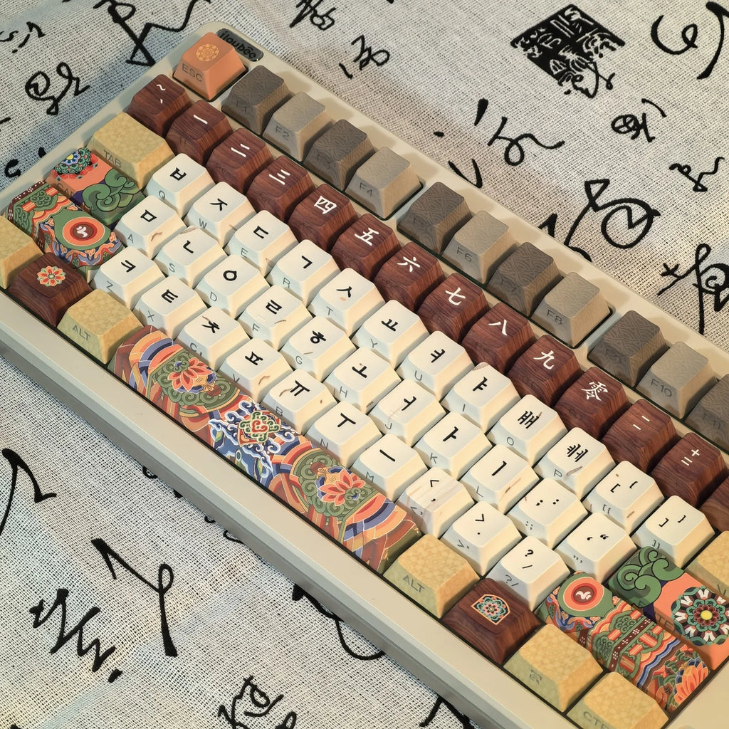Dancheong Korean keycaps Retro Side Engraved Translucent Pbt Theme Keycap For Mechanical Keyboard 단청 와글바글 염료승화 PBT 키캡
