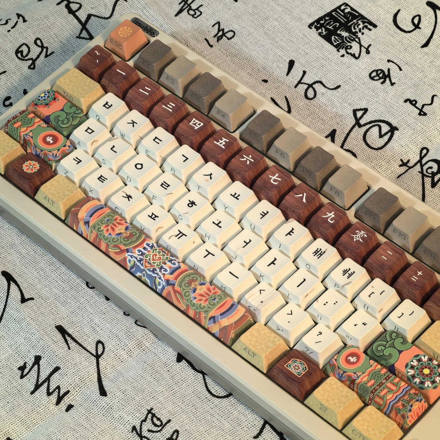 Dancheong Korean keycaps Retro Side Engraved Translucent Pbt Theme Keycap For Mechanical Keyboard 단청 와글바글 염료승화 PBT 키캡