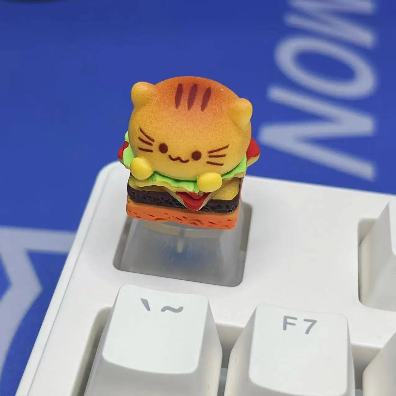 Cute Cat Burger Keycap Original Cartoon Transparent Mechanical Keyboard Customized Handmade Keyboard Accessories Gift Keycap