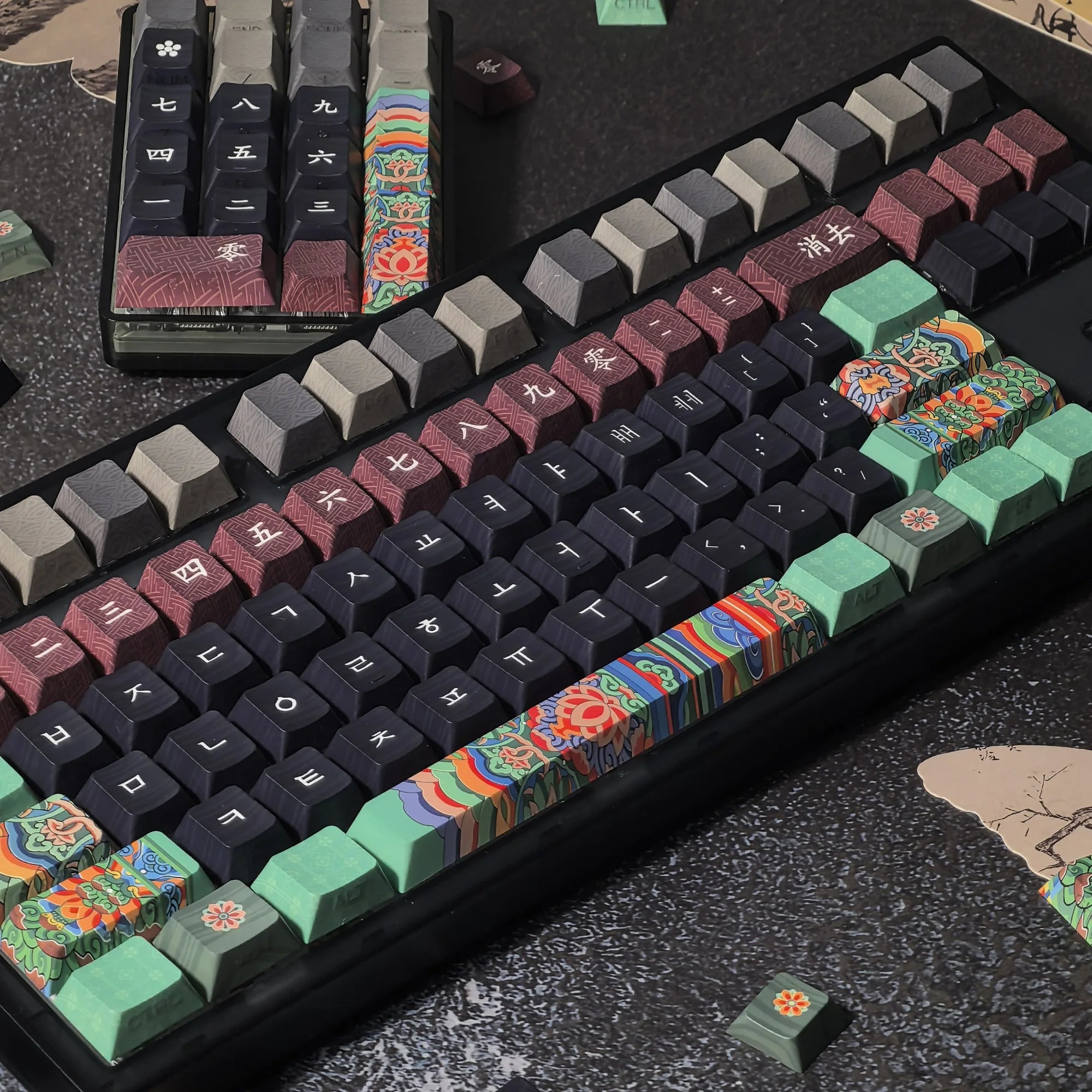 Dancheong Korean keycaps Retro Side Engraved Translucent Pbt Theme Keycap For Mechanical Keyboard 단청 와글바글 염료승화 PBT 키캡