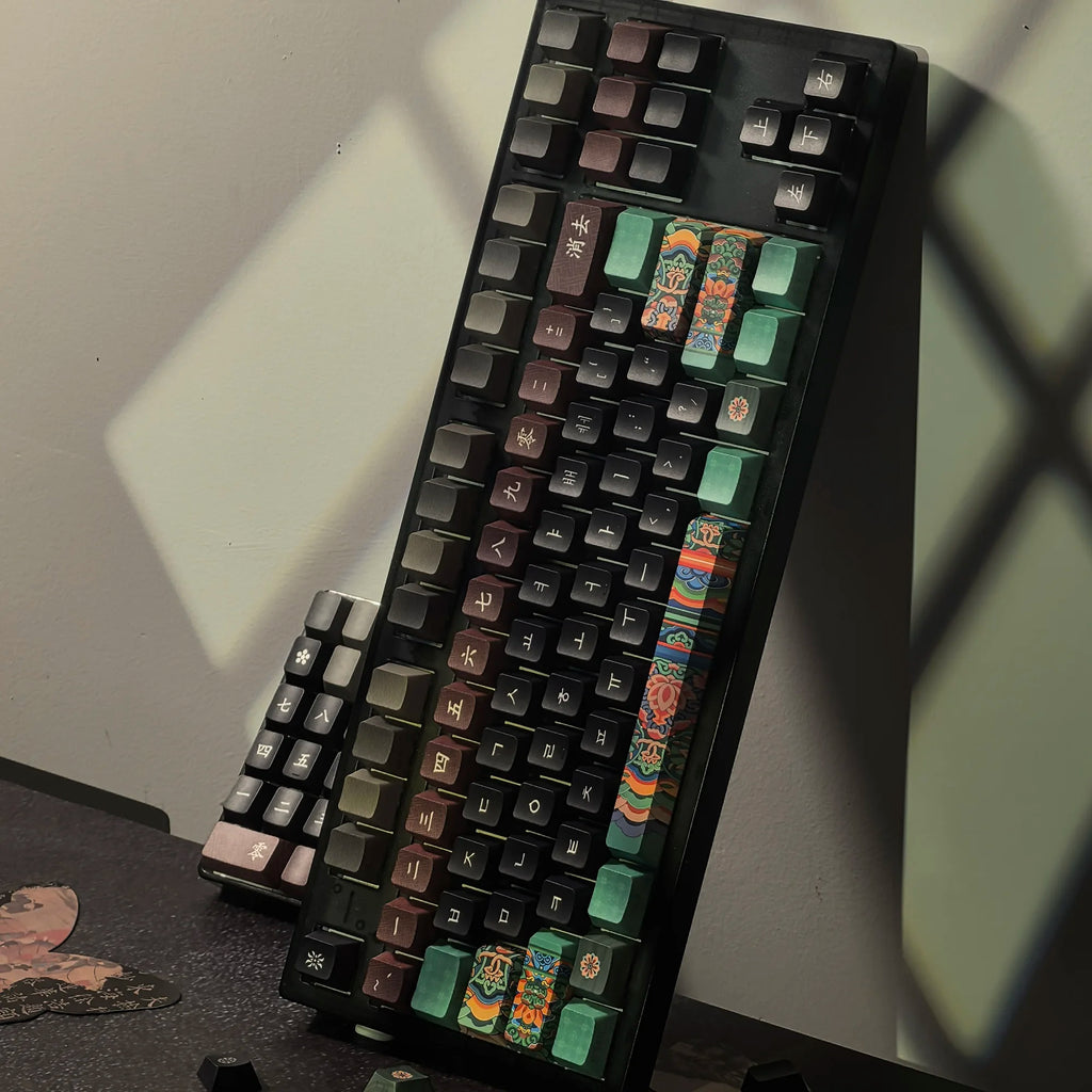 Dancheong Korean keycaps Retro Side Engraved Translucent Pbt Theme Keycap For Mechanical Keyboard 단청 와글바글 염료승화 PBT 키캡