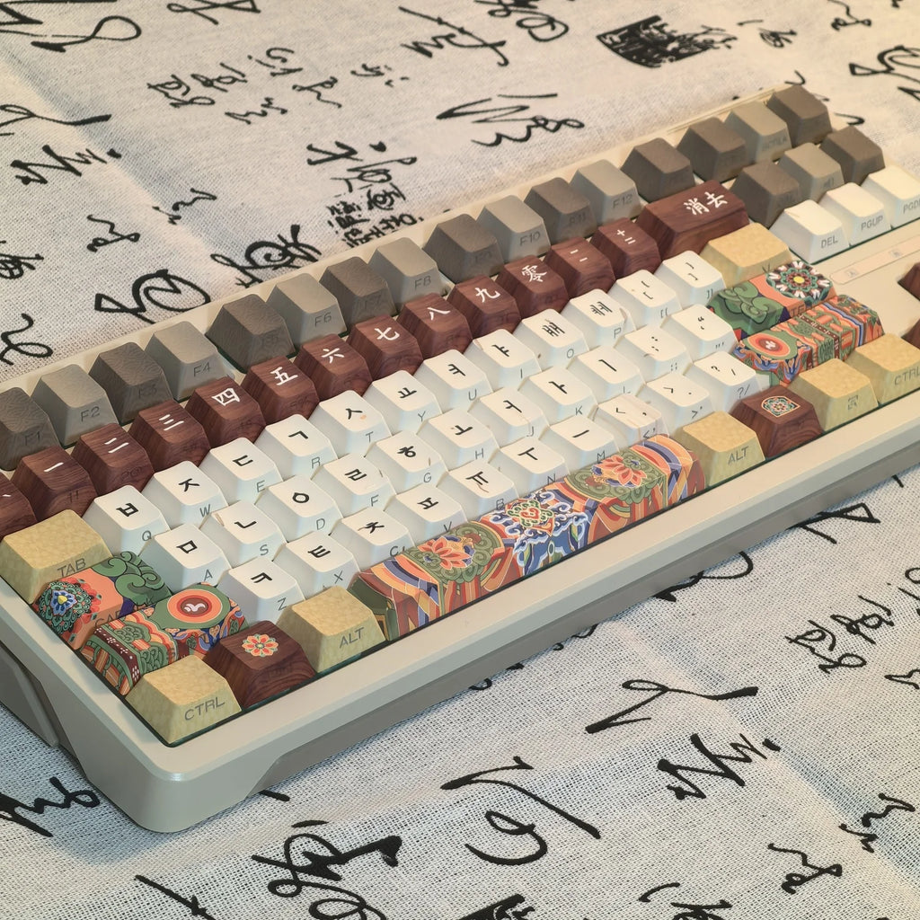Dancheong Korean keycaps Retro Side Engraved Translucent Pbt Theme Keycap For Mechanical Keyboard 단청 와글바글 염료승화 PBT 키캡